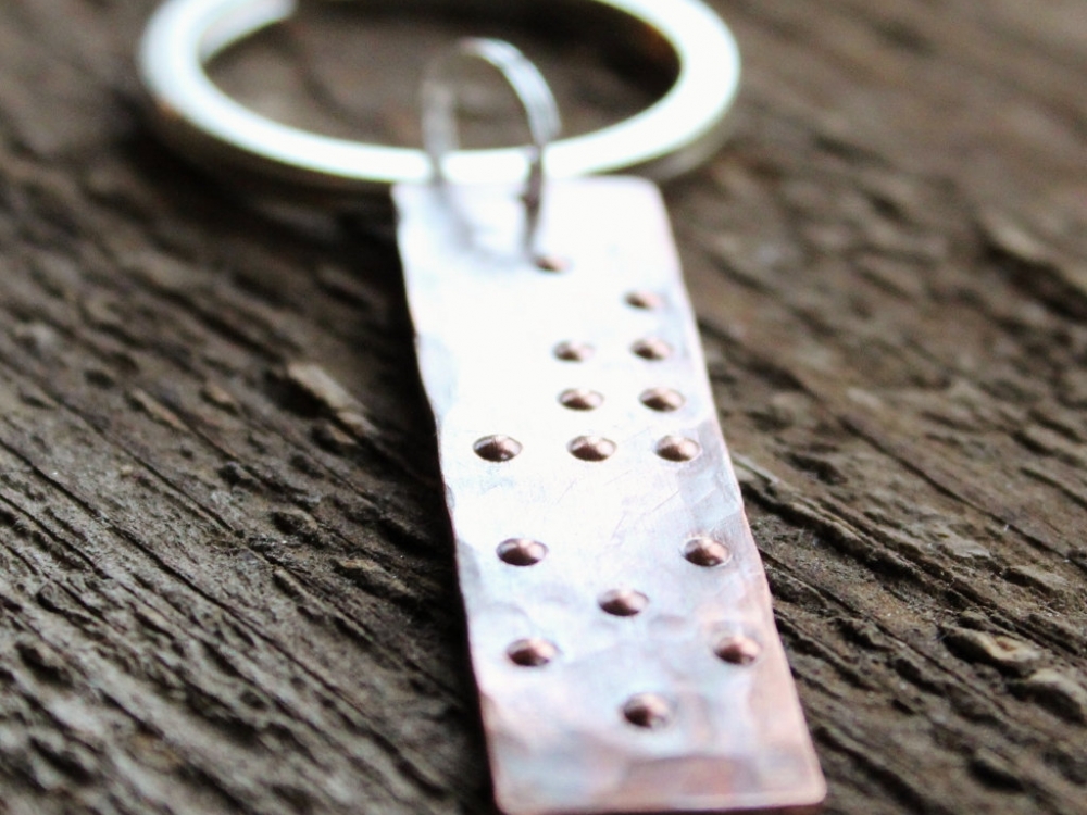 Personalized Braille Secret Message Keychain, Rustic Copper, Unisex 2