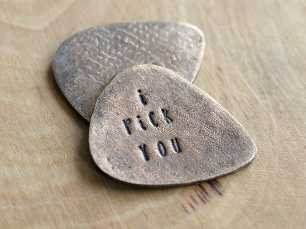 Personalized Bronze Guitar Pick, Custom Message Handcrafted Men's Gift
