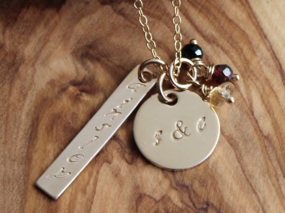 Gold Personalized Hand Stamped Necklace Names, Dates, Initials Lon