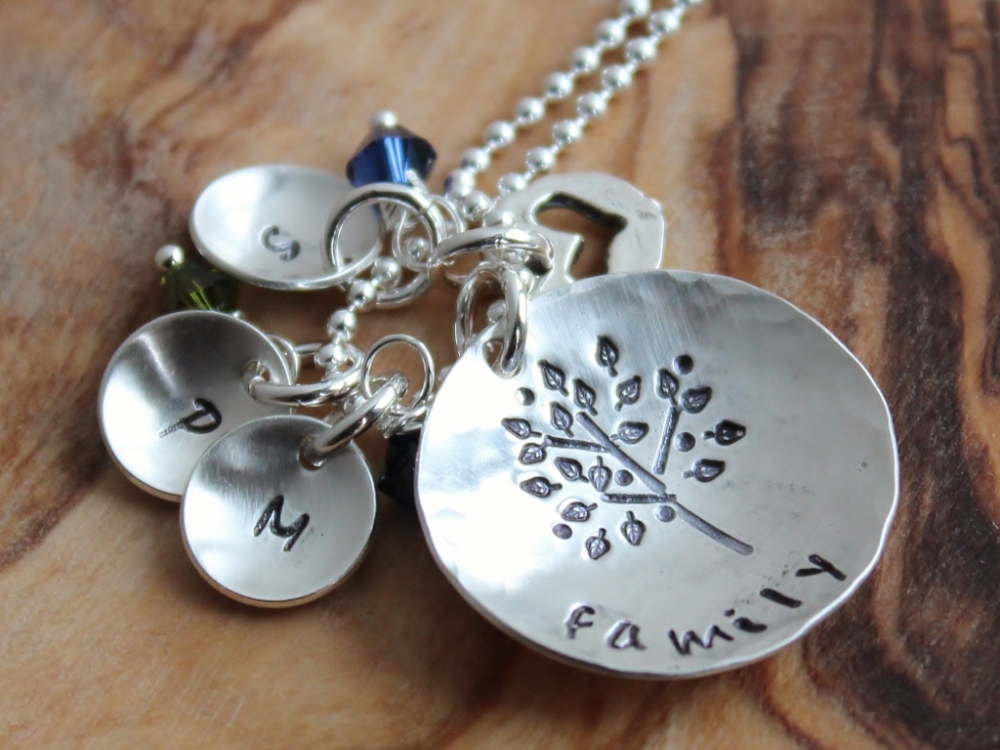 Personalized Family Tree Initial Necklace -Free Form Tree  