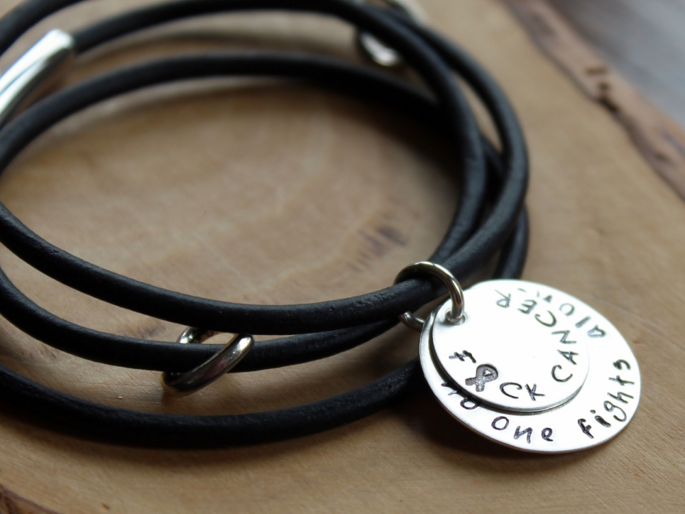 F*CK Cancer Leather & Silver Wrap Bracelet Cancer Awareness 2