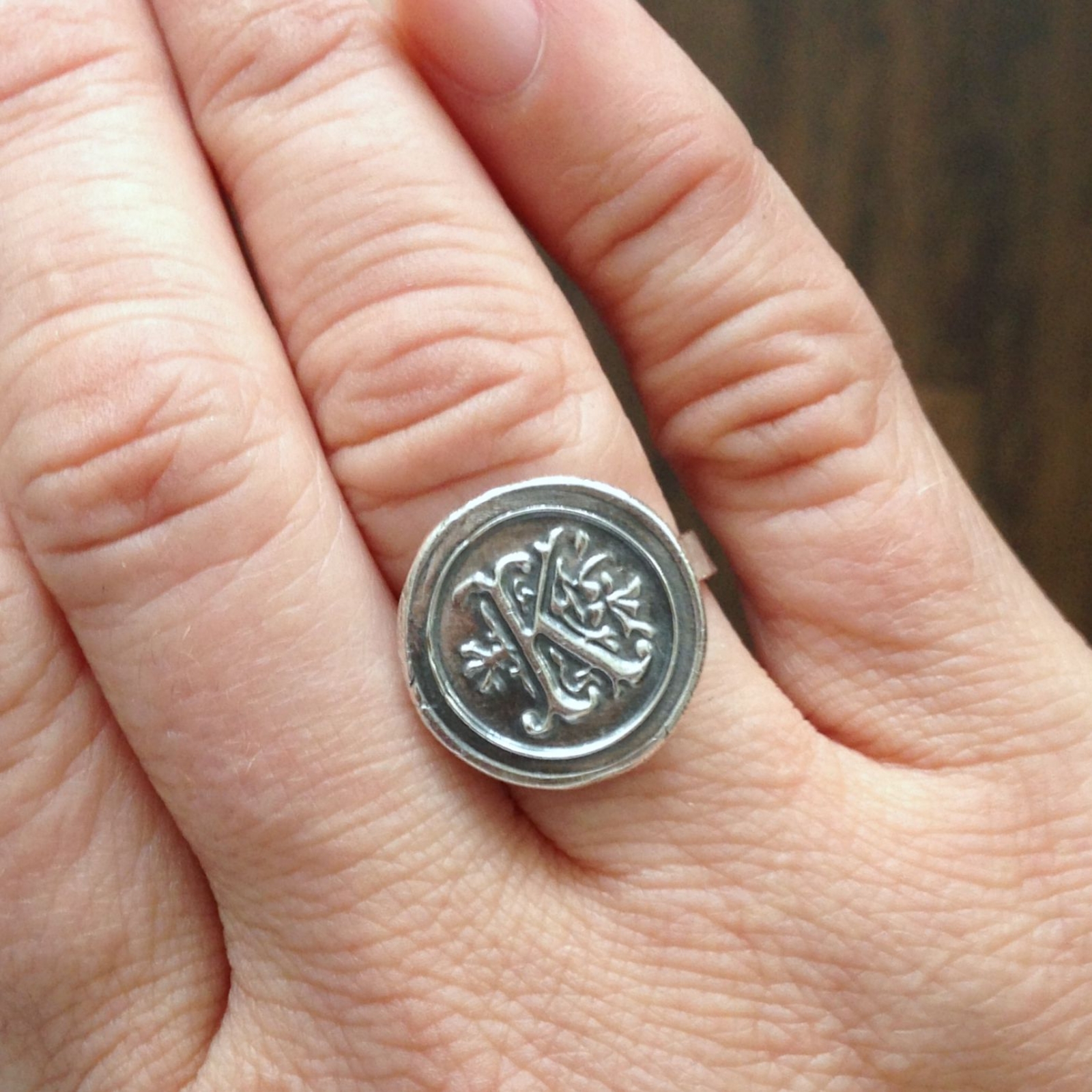 Silver Wax Seal Monogram Ring - Personalized Statement Initial Ring | 2