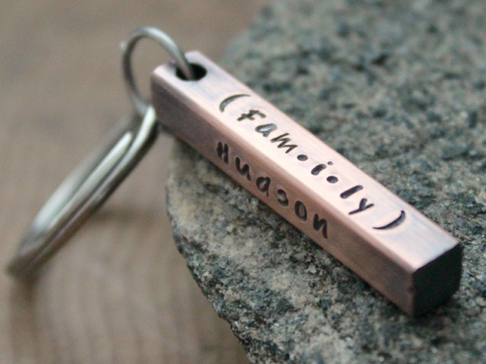 Personalized Keychain, Copper Bar, 4 Sided Keychain 2 Sisters Handcrafted