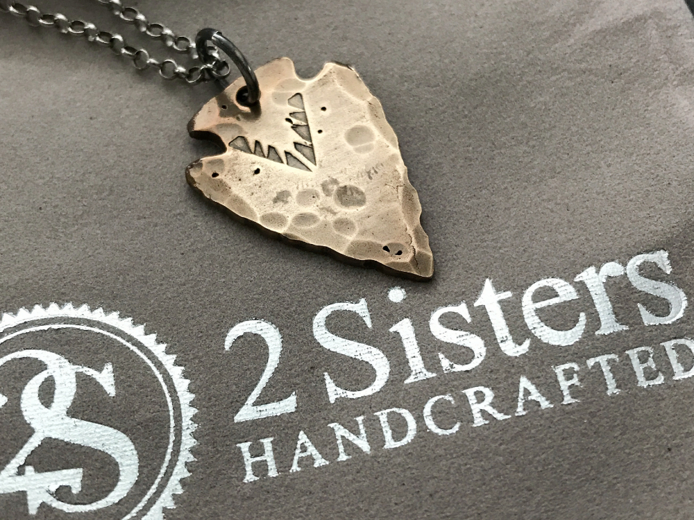 Men's Arrowhead Necklace, Personalized, Bronze and Sterling Silver, 2