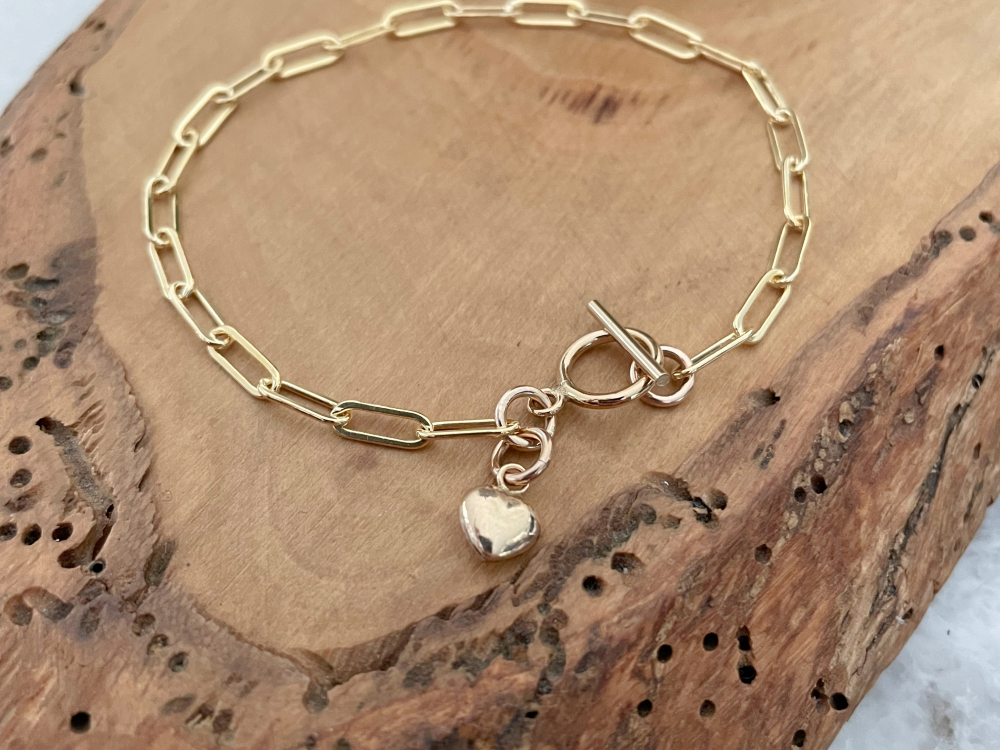 Gold Paper Clip Bracelet, Elegant Gold Link Bracelet Maureen Bracele 2 Sisters Handcrafted