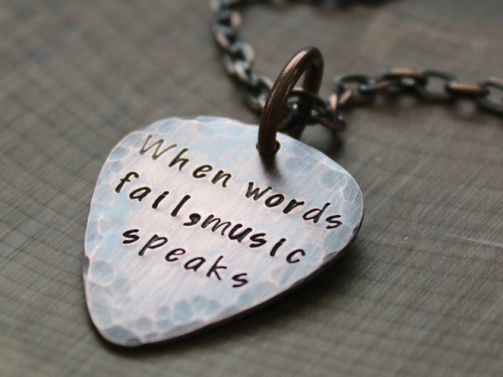 Where Words Fail Music SpeaksPick Necklace with Box ChainTextured and B... 