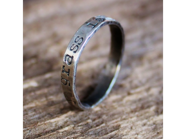 Hand stamped custom ring with message of choice