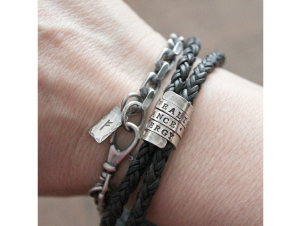 silver and leather bracelet