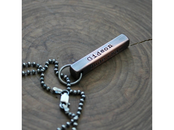 copper hand stamped bar necklace