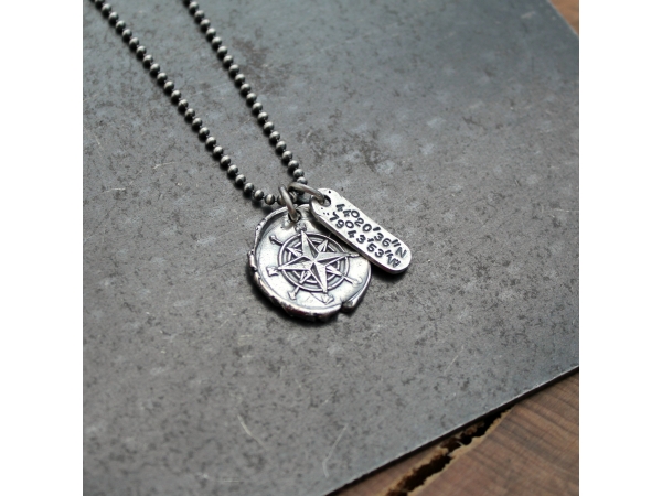 personalized compass necklace with longitude latitude