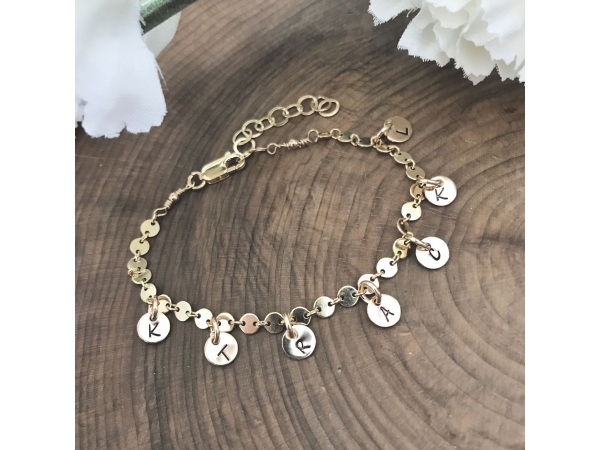 hand stamped gold charm bracelet