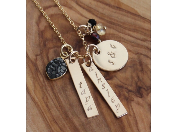 gold hand stamped family necklace