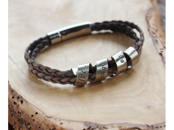 Personalized Secret Spinning Message Leather & Silver Scroll Bracelet ...