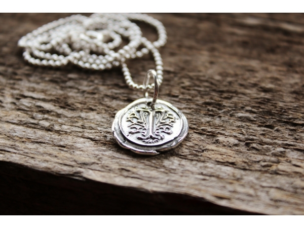 Custom Wax Seal Initial Necklace Personalized in Pure Precious Silver ...