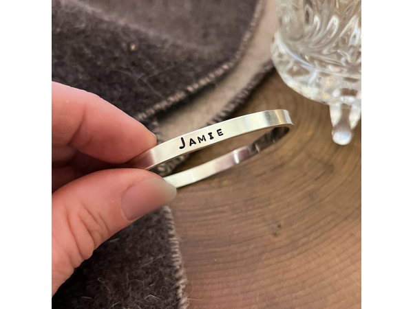 personalized silver bangle