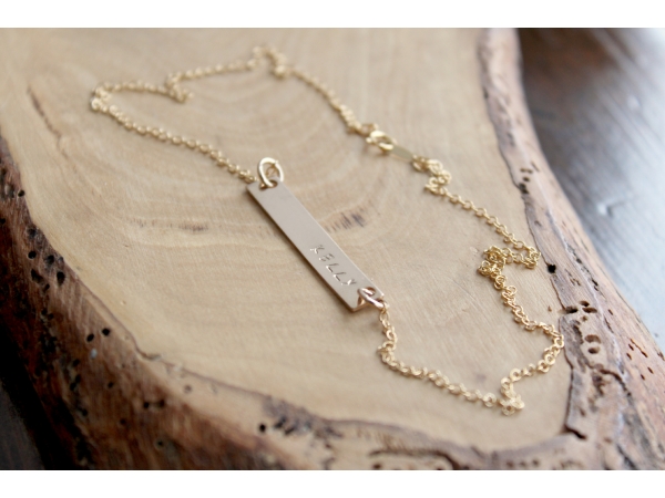 personalized gold bar layering necklace