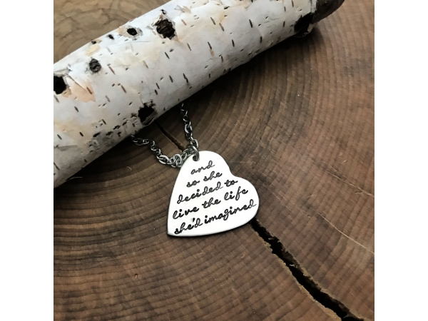 hand stamped inspirational quote necklace