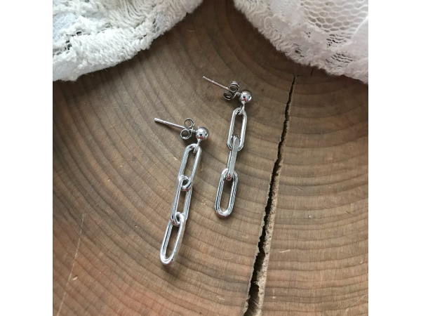 silver oval chain earrings