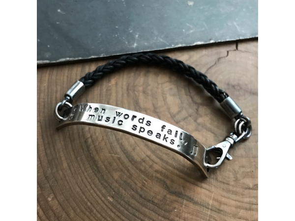 custom message leather and silver bracelet