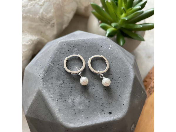 silver and pearl hoops
