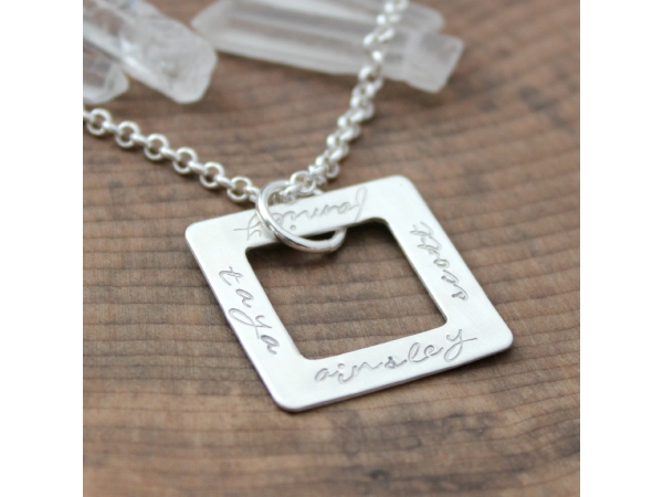 hand stamped 4 sided square necklace