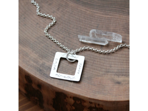 4 names on square washer necklace