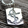 Hand stamped, rustic precious silver anchor dog tag personalized and masculine