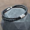 Men's personalized silver and leather bracelet