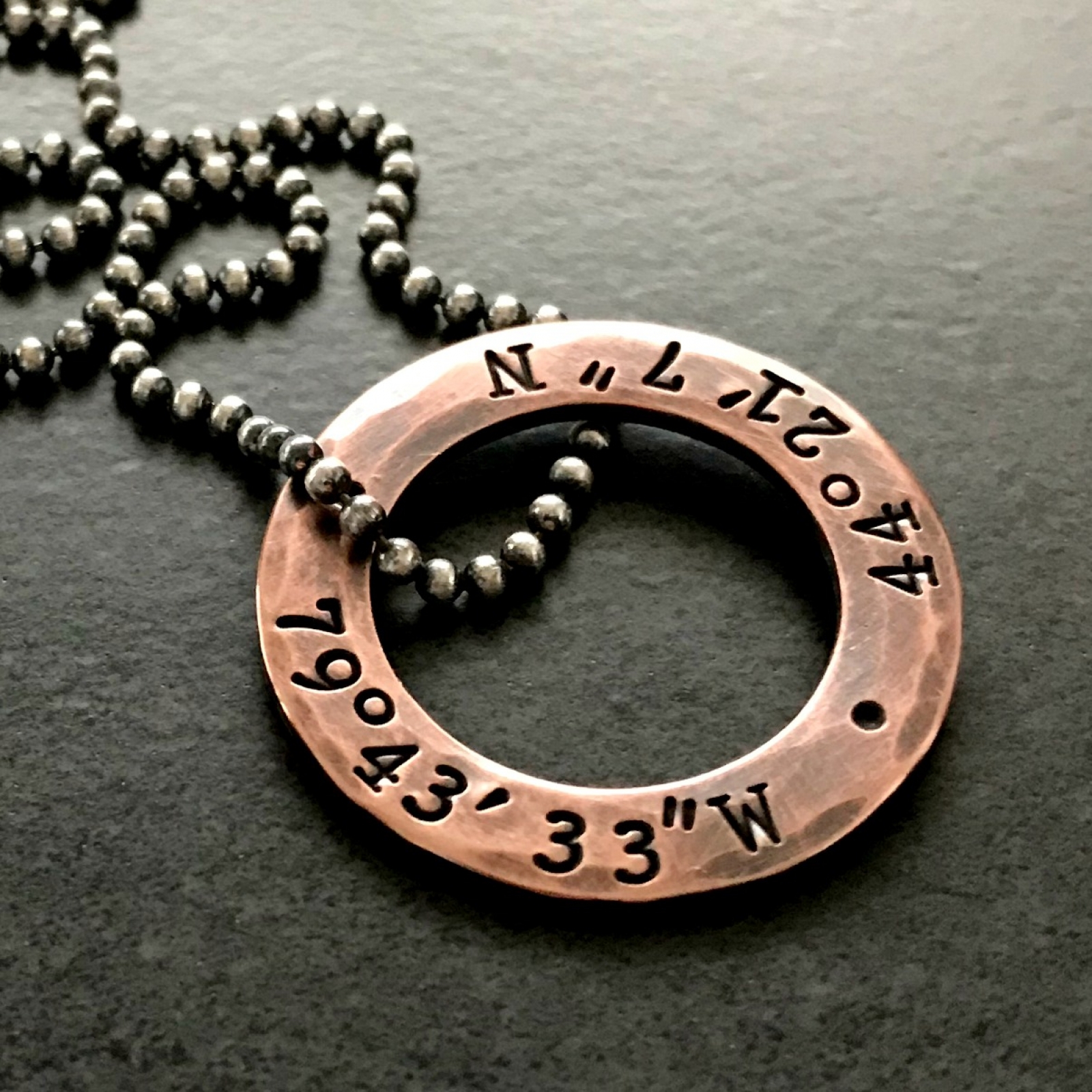 Personalized Coordinates Necklace, Copper & Silver Custom Coordinates