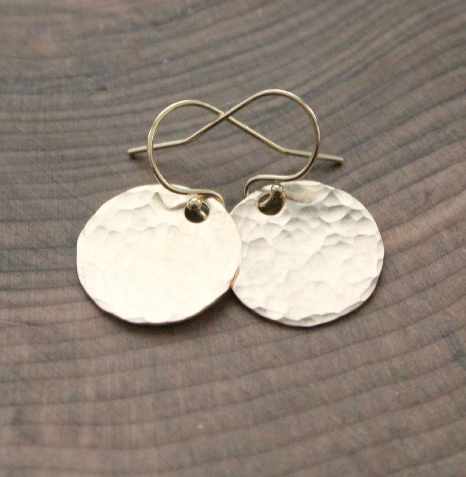 Gold Hammered Earrings - Full Circle Earrings, Dangle Round Discs | 2 ...