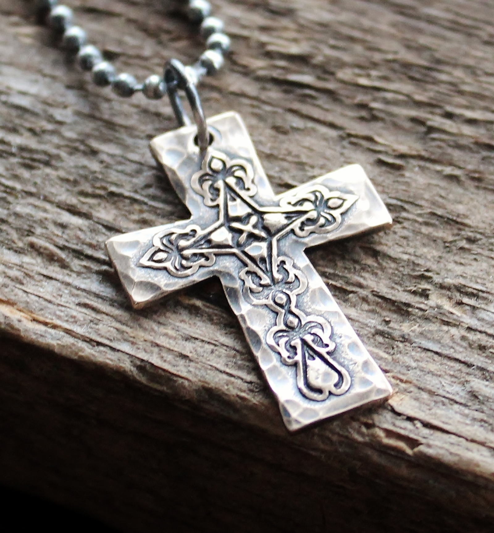 Solid Bronze Rustic Mens Cross Necklace - Sterling Chain Men's Gift | 2