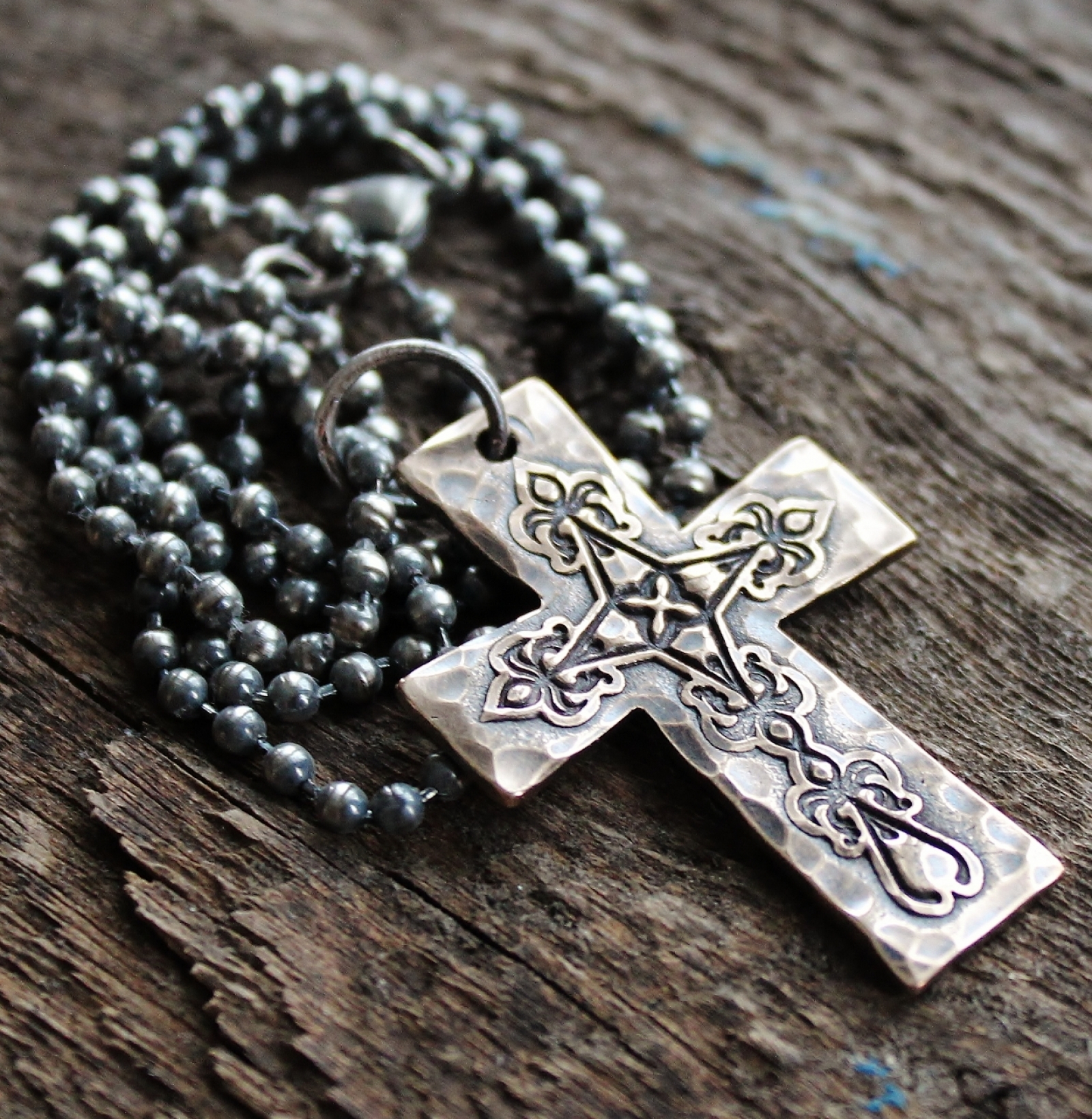 Solid Bronze Rustic Mens Cross Necklace - Sterling Chain Men's Gift | 2