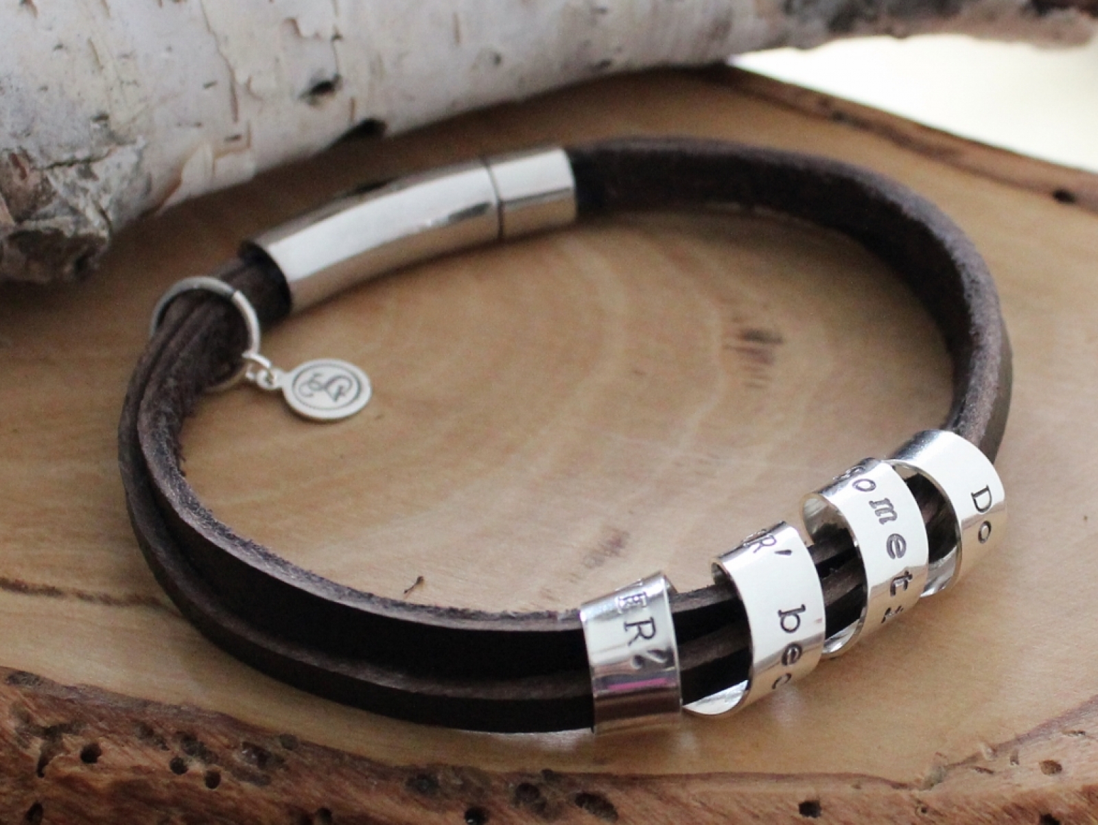 Personalized Secret Spinning Message Bracelet on Rugged Leather - Max ...