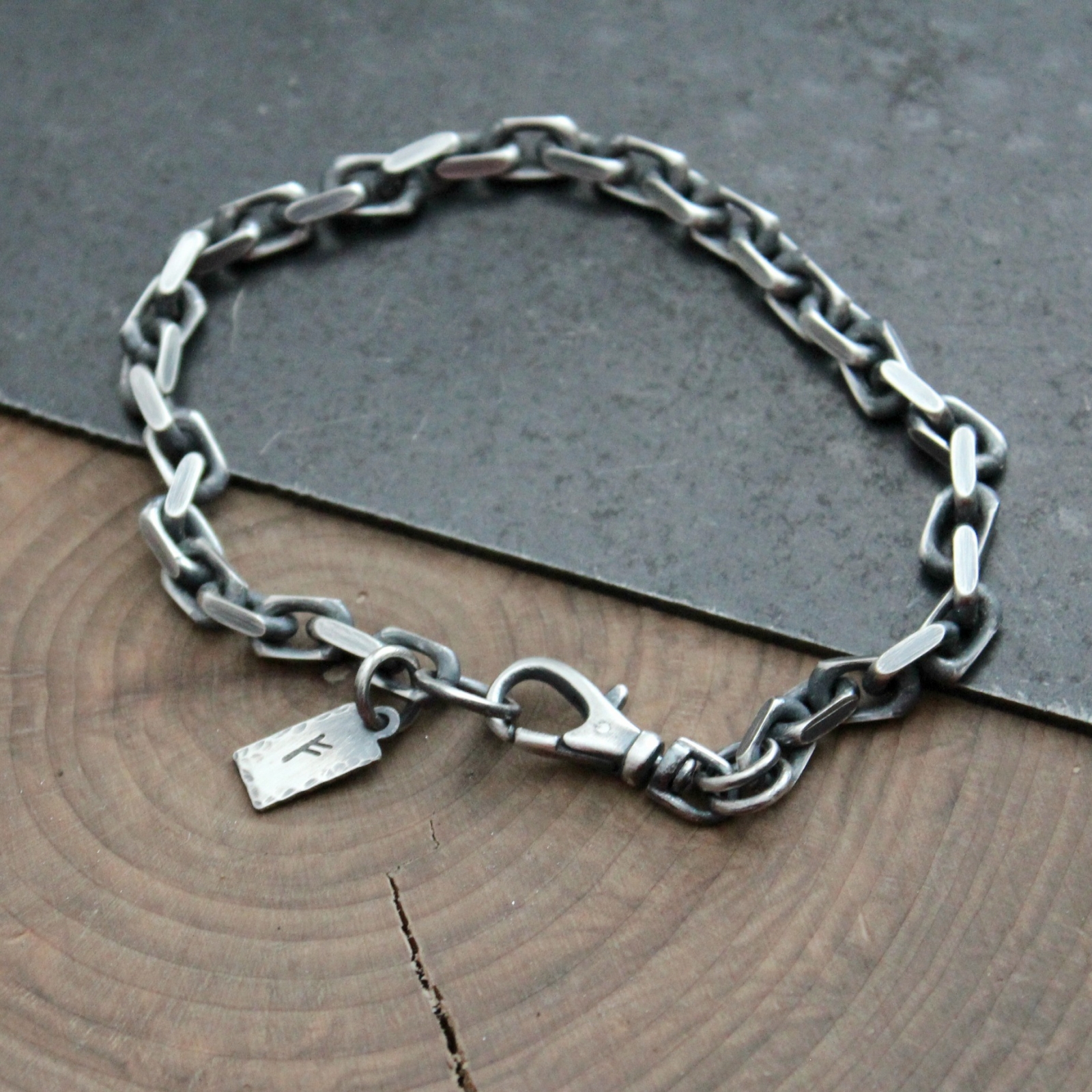 Men's Personalized Bracelet, Sterling Silver, Chain Bracelet - Spencer