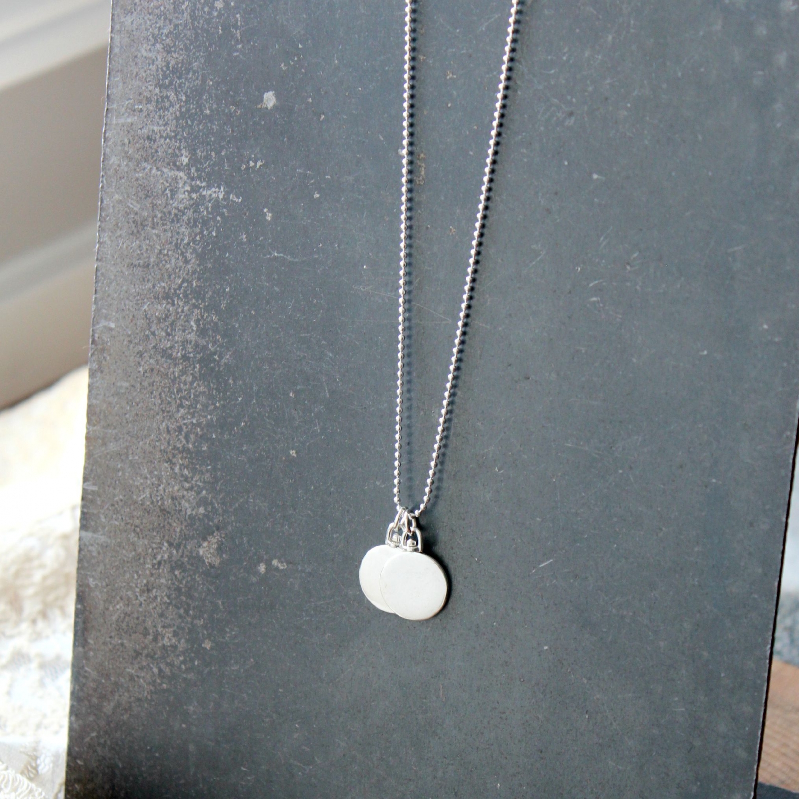 Personalized Double Sided Silver Round Swivel Necklace Audrey 2