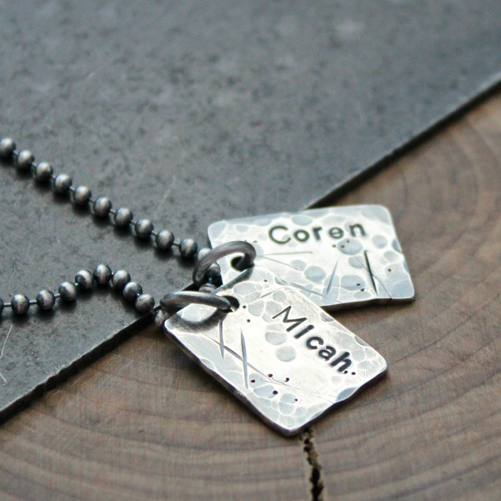 Personalized Mens Fine Silver Necklace Trashed Dog Tags Name Necklace