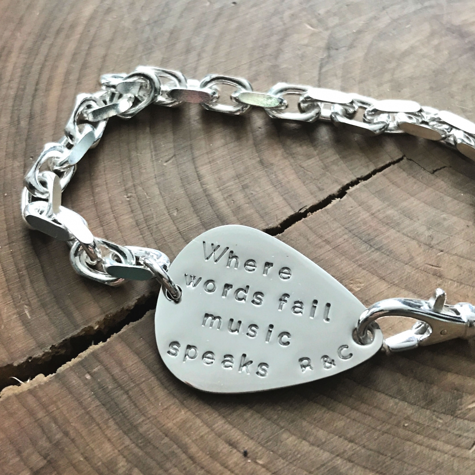 silver bracelet with words