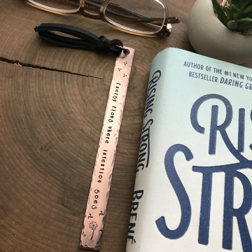 Personalized Copper Bookmark With Leather Tassel, Skinny Metal Custom Bookmark