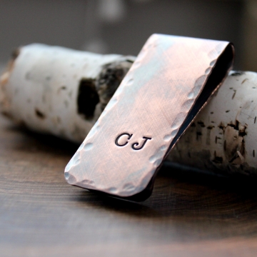 Personalized Initial Money Clip In Rustic Copper - Masculine 2 Initial Money Clip, Men's Money Bar