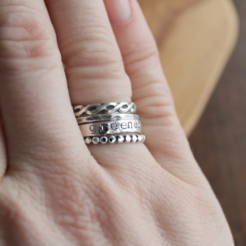 Personalized 4 Ring Designer Infinity Stack, Sterling Silver Custom Message Ring