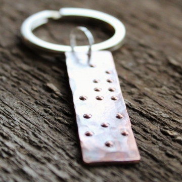 Personalized Braille Secret Message Keychain, Rustic Copper, Unisex Gift