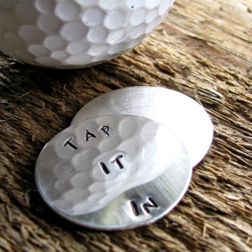 Personalized Silver Golf Ball Marker Set Hand Stamped- Tap It In Or Other Custom Message