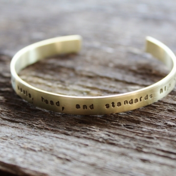 Personalized Brass Skinny Cuff, Hand Stamped Message of Choice, Golden Cuff - Lori Cuff
