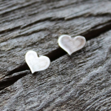 Tiny Heart Stud Earrings, Sterling Silver Studs, Rustic Everyday Post Earrings- For Women or Girls