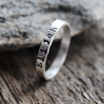Personalized Smooth Silver Ring, Stacking Ring, Sterling Silver Ring With Children's Names, Hand Stamped