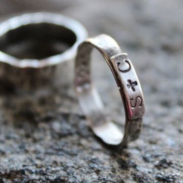 Personalized Couples Initial Ring, Sterling Silver, Hand Stamped, Secret Love Message On The Inside, Roz Ring
