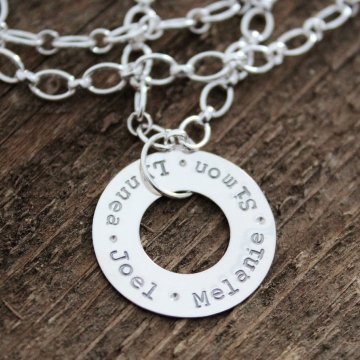 Personalized Family Name Necklace Spinning Sterling Silver Hand Stamped Charm- Luxe Signature Collection
