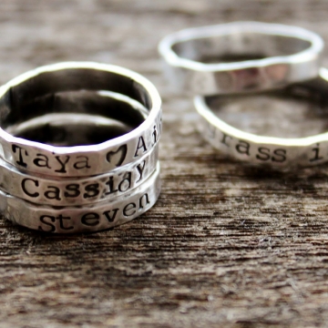 Personalized Sterling Silver Ring Set 3 Stacker Rings Hand Stamped on the Outside or Inside