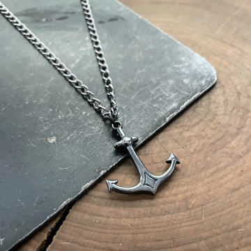 Sterling Silver Anchor On Large Curb Chain - James Necklace
