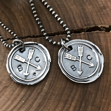 Personalized Initials Crossed Arrows Necklace Set of 2
